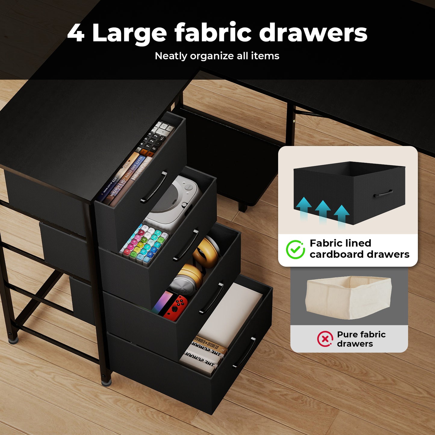 Levede Office Gaming Desk Reversible L-shaped Corner Computer Table 4 Drawers