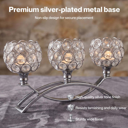Levede Candle Holders 3 Arms Silver Arch Crystal Decoration Tealight Candlestick