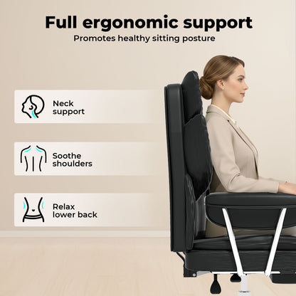 Levede Office Desk Chair Big and Tall for Heavy People with Footrest PU Black