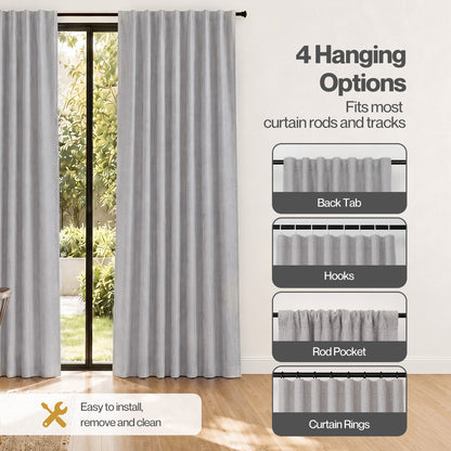 Marlow 100% Blackout Curtains Thermal Linen Look Pair Ready Made 52x84 in Grey