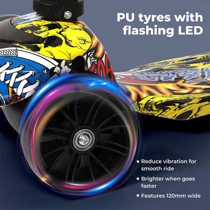 Dekko Kids Scooter Foldable Adjustable Height Flashing LED Light Music 3 Wheels