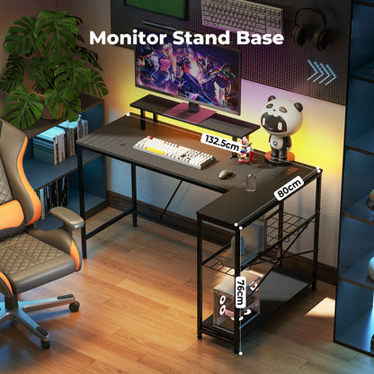 Levede Gaming Desk with LED Lights Shelf Corner L-Shaped Computer Table Charging