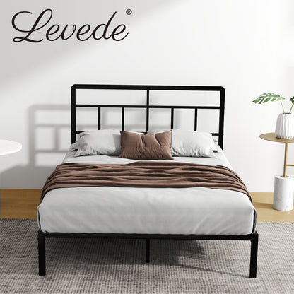 Levede Double Bed Frame Metal Platform with Headboard Heavy Duty 4FT6 Black