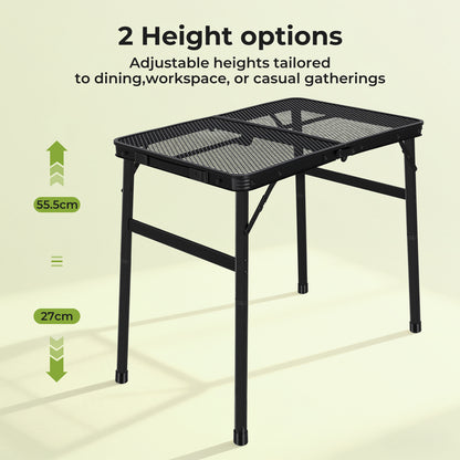 Levede Folding Camping Table Adjustable Height Aluminium Picnic Desk Black 60cm