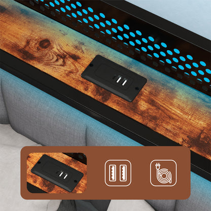 Levede Double Bed Frame Upholstered Headboard Metal Mattress Base LED Lights USB
