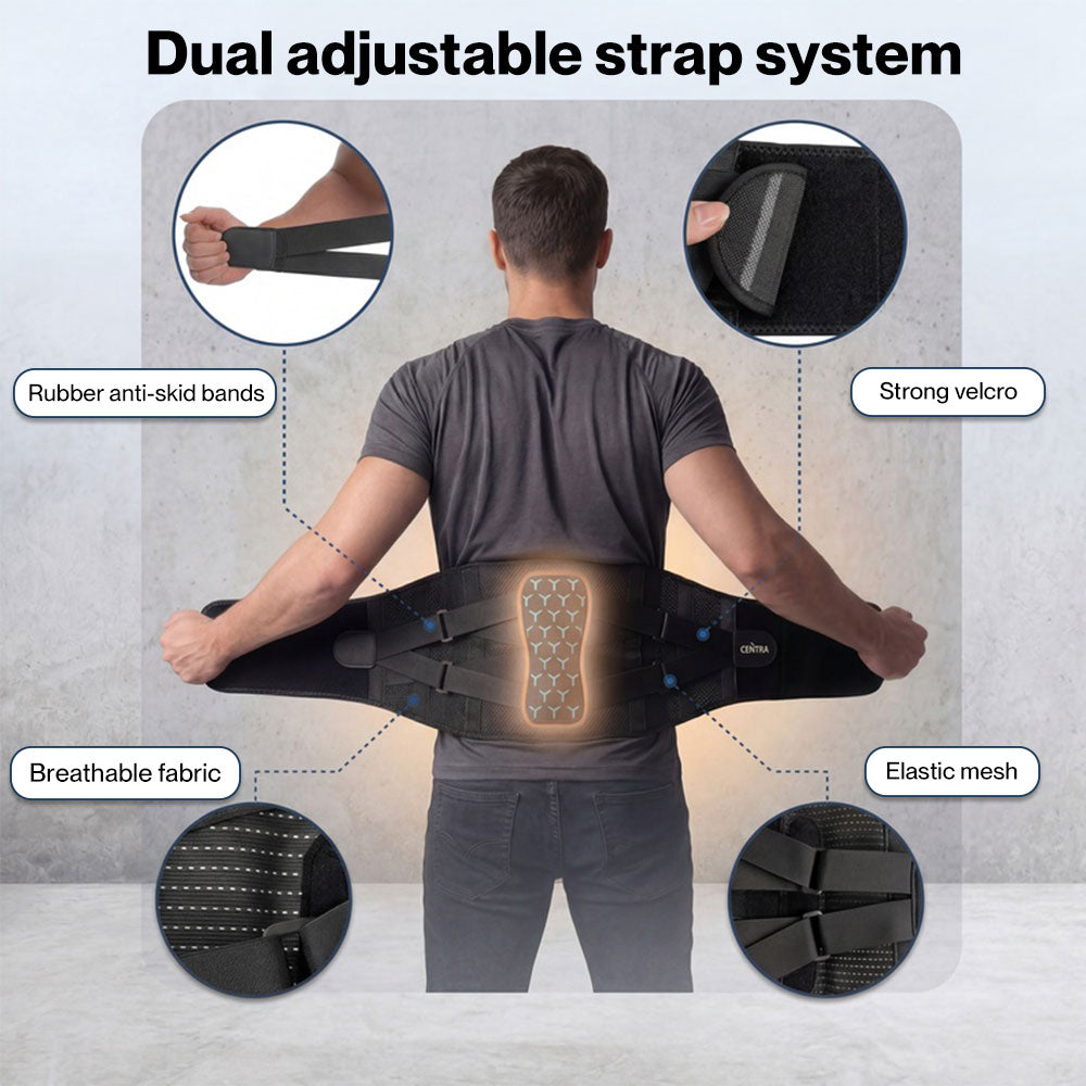 Centra Lower Back Support Belt Breathable Cozy Lumbar Brace for Work Driving