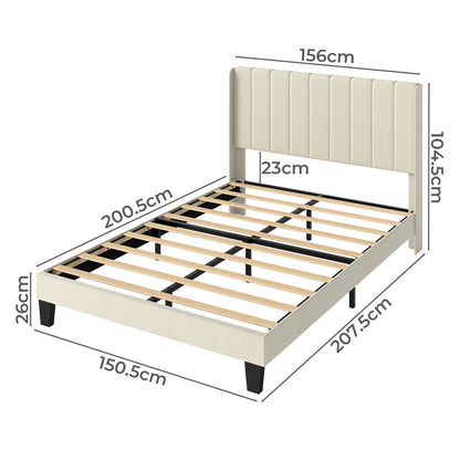 Levede Wooden Bed Frame King Panel Plush Upholstered Metal Bed Platform Beige