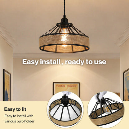Emitto Modern Ceiling Pendant Light Shade Industrial Hemp Rope Lamp Shade 30cm