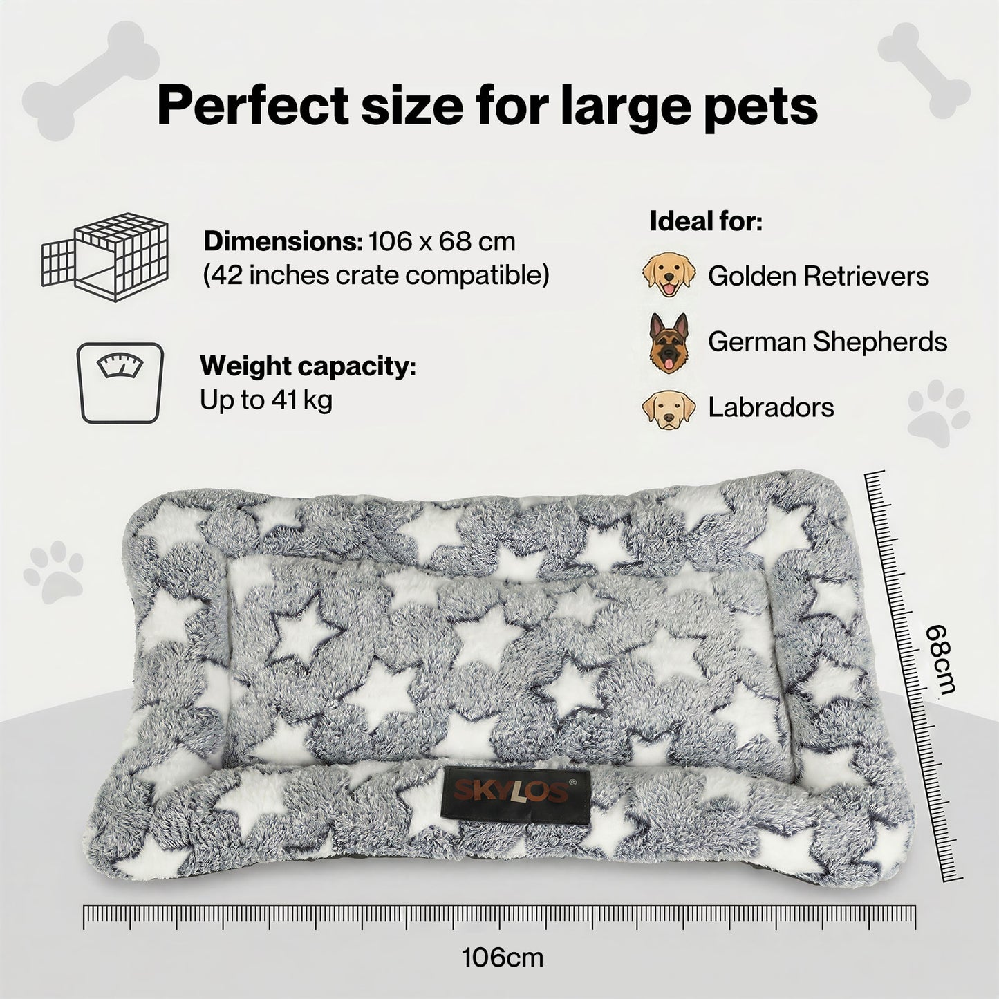 Skylos Dog Bed Pet Cat Cushion Crate Mat Arctic Fleece Extra Large Anti-slip