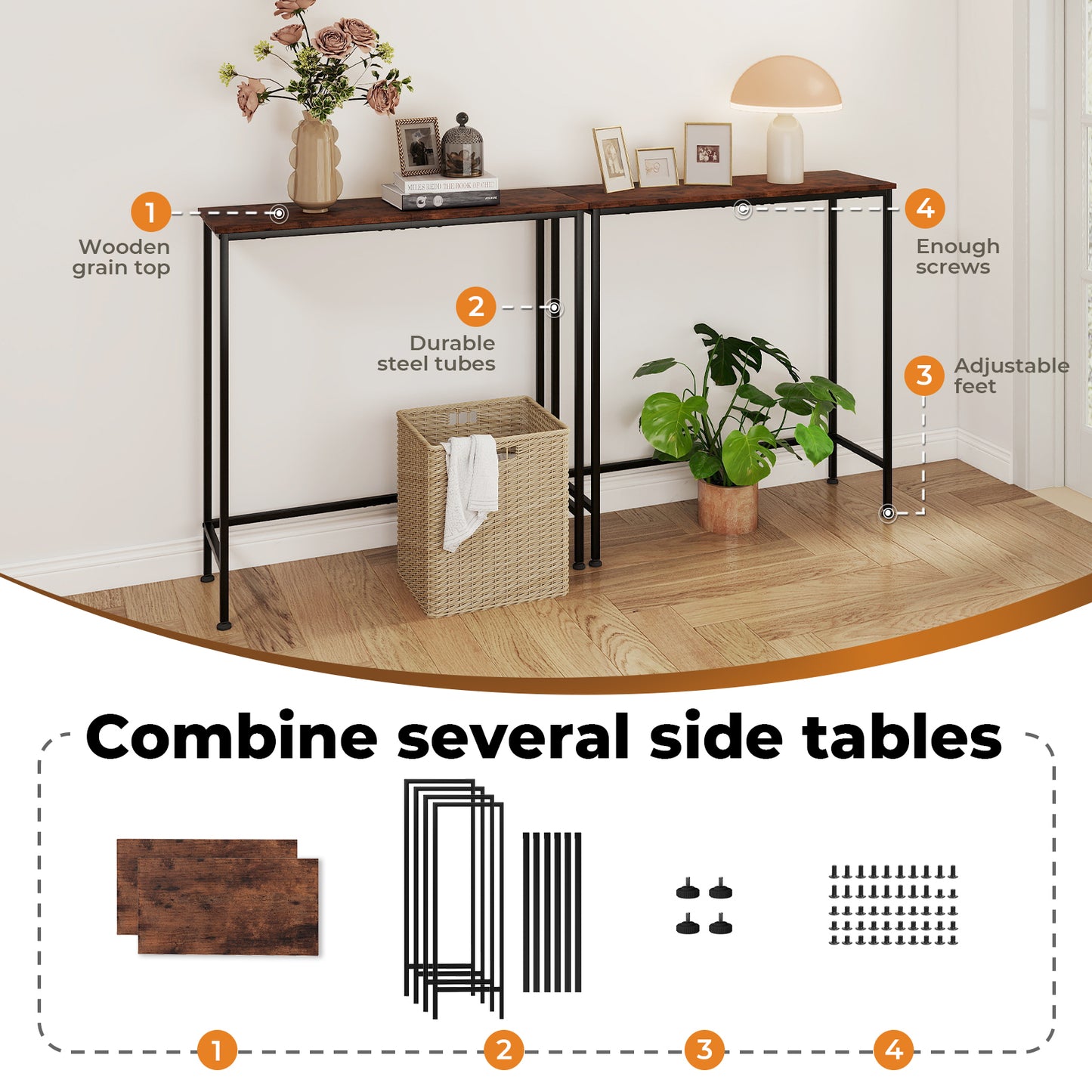 Narrow Console Table Slim Entryway Hallway Sofa Table Display Shelf Wood Steel