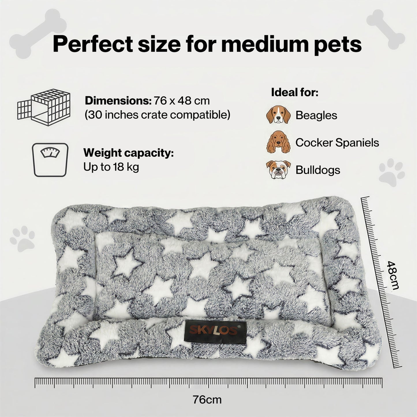 Skylos Dog Bed Pet Cat Cushion Large Dog Puppy Crate Mat Arctic Fleece Soft Warm