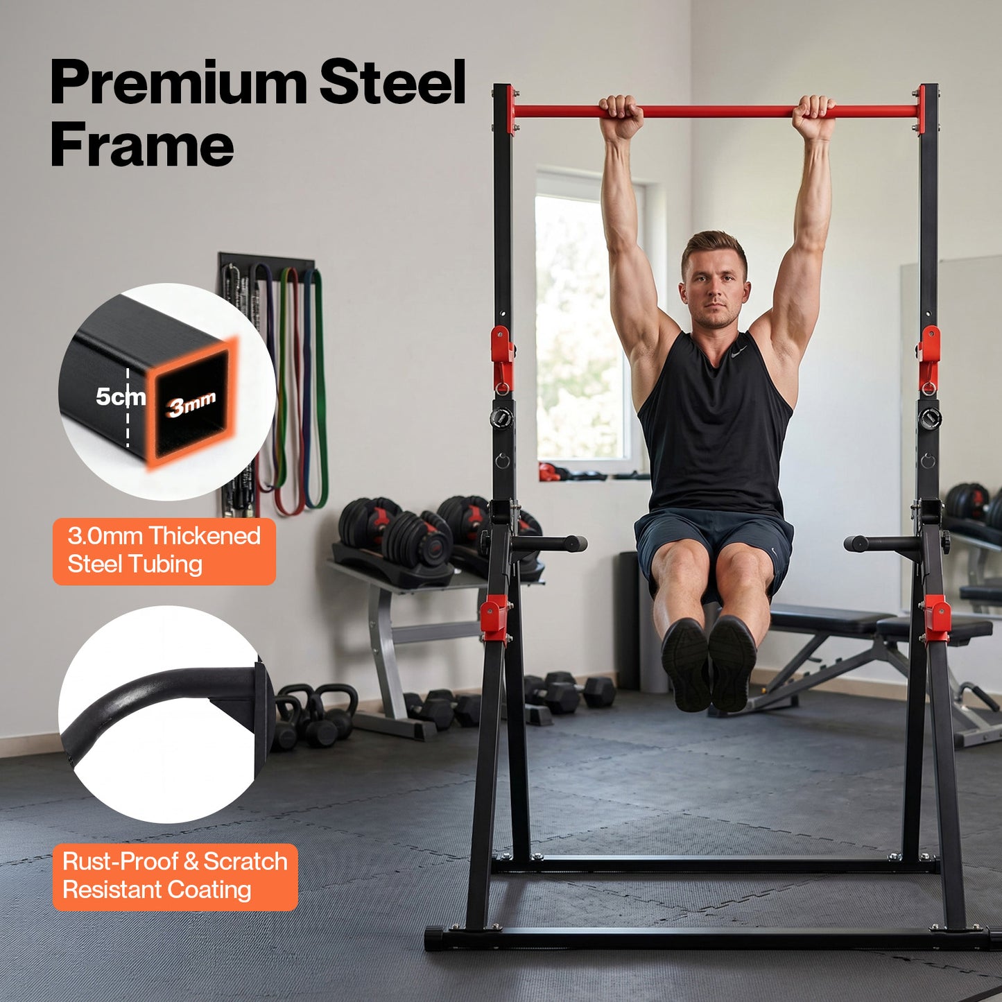 Centra Pull Up Bar  Pull Up Station  Dip Bars Free Standing  220KG  Black Red