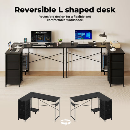 Levede Office Gaming Desk Reversible L-shaped Corner Computer Table 4 Drawers
