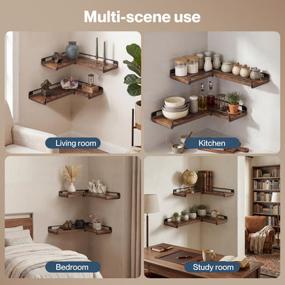 Levede Rustic Floating Shelves Set 2PC Kitchen Corner Wall Shelf Unit Storage