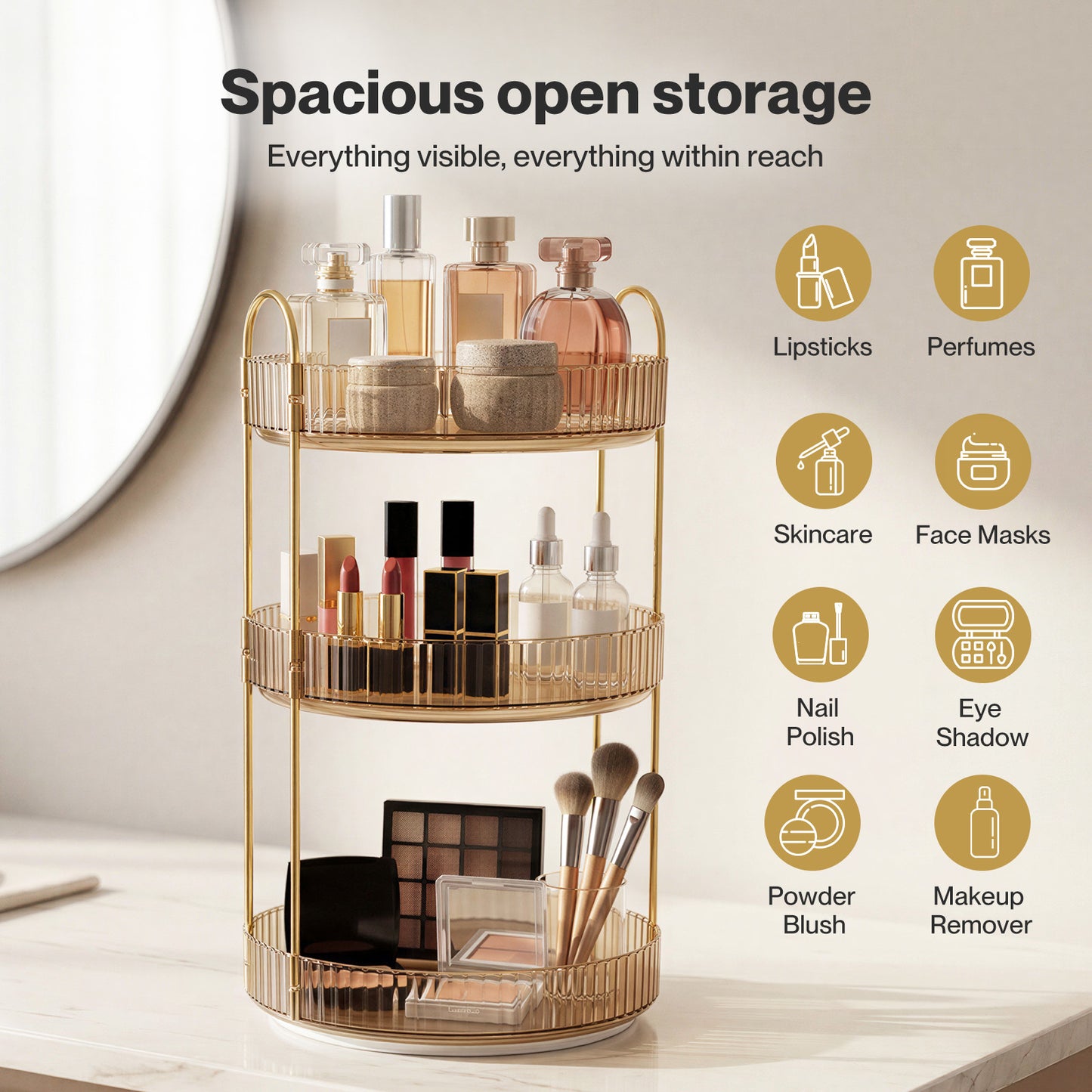 ilus Makeup Organiser 3-Tier Cosmetic Storage Modern Beauty Box Space Saving