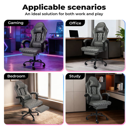 Levede Office Desk Chair PU Gaming Recliner Adjustable Height Swivel Grey