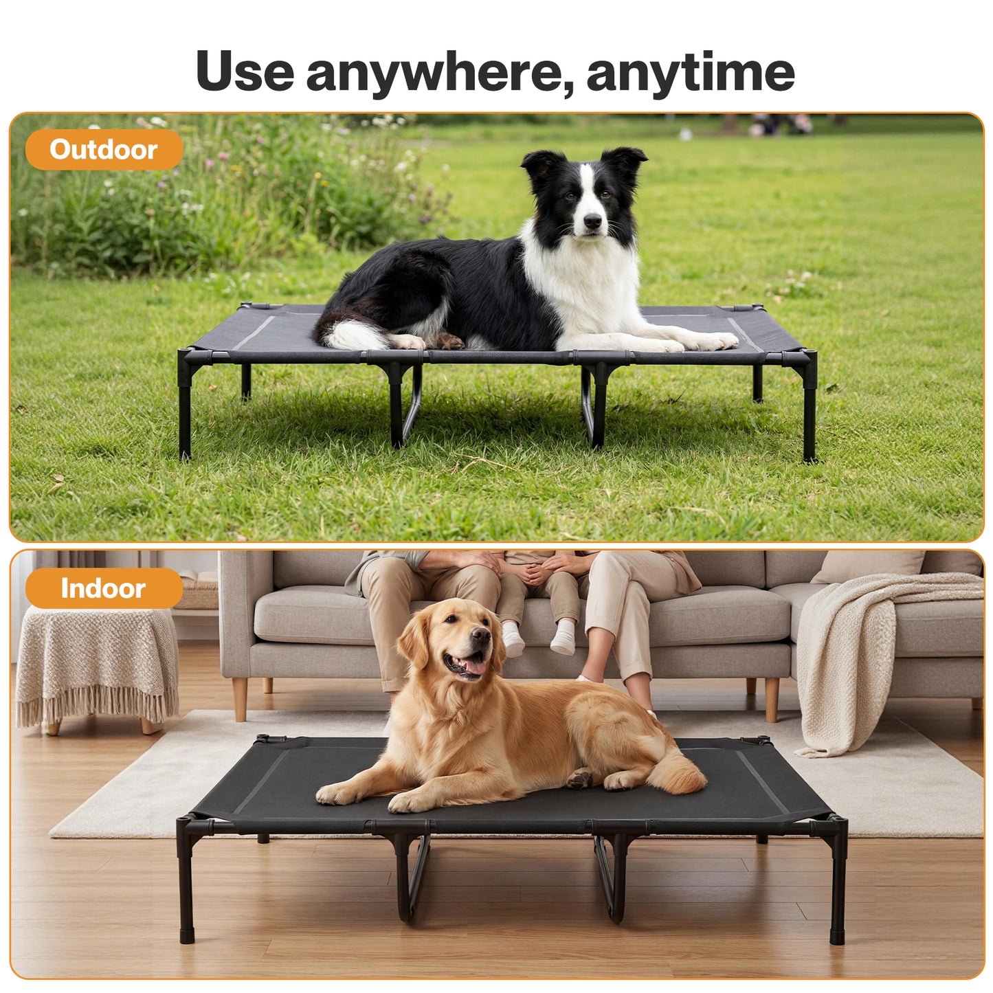 Skylos Elevated Dog Bed Large Raised Pet Cot Indoor Outdoor Use Supporting Bars