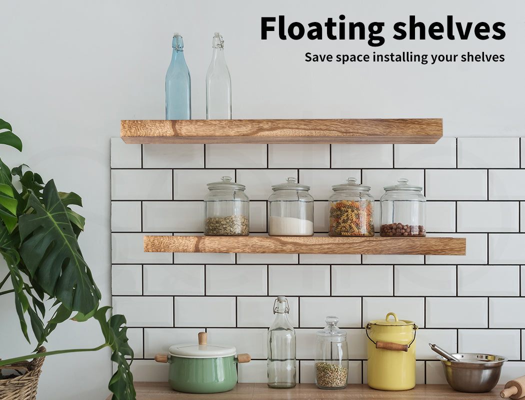 Wall Floating Shelves Wooden Mounted Storage Free Brackets Set 2Pcs 35.5IN 90CM