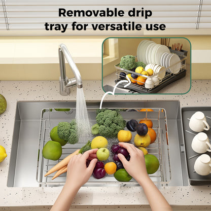 Toque Dish Drainer Drying Rack Stainless Steel Plate Cutlery Holder Drip Tray