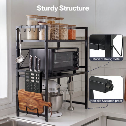 TOQUE 3 Tier Expandable Rack Stand Kitchen Storage Holder Microwave Oven Shelf