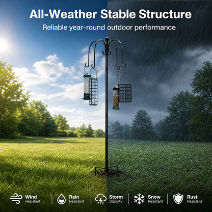 TOQUE Bird Feeding Station Outdoor Garden Shepherd Hook Adjustable Stand Black