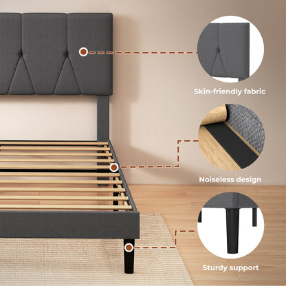 Levede Bed Frame Upholstered Linen Fabric Headboard Wooden Slat Double King Size