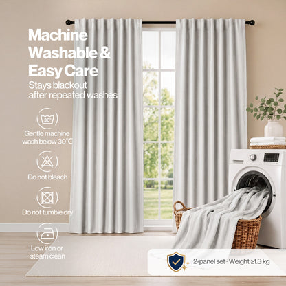 Marlow 100% Blackout Curtains Thermal Linen Look Ready Made 46x72 in Light Grey