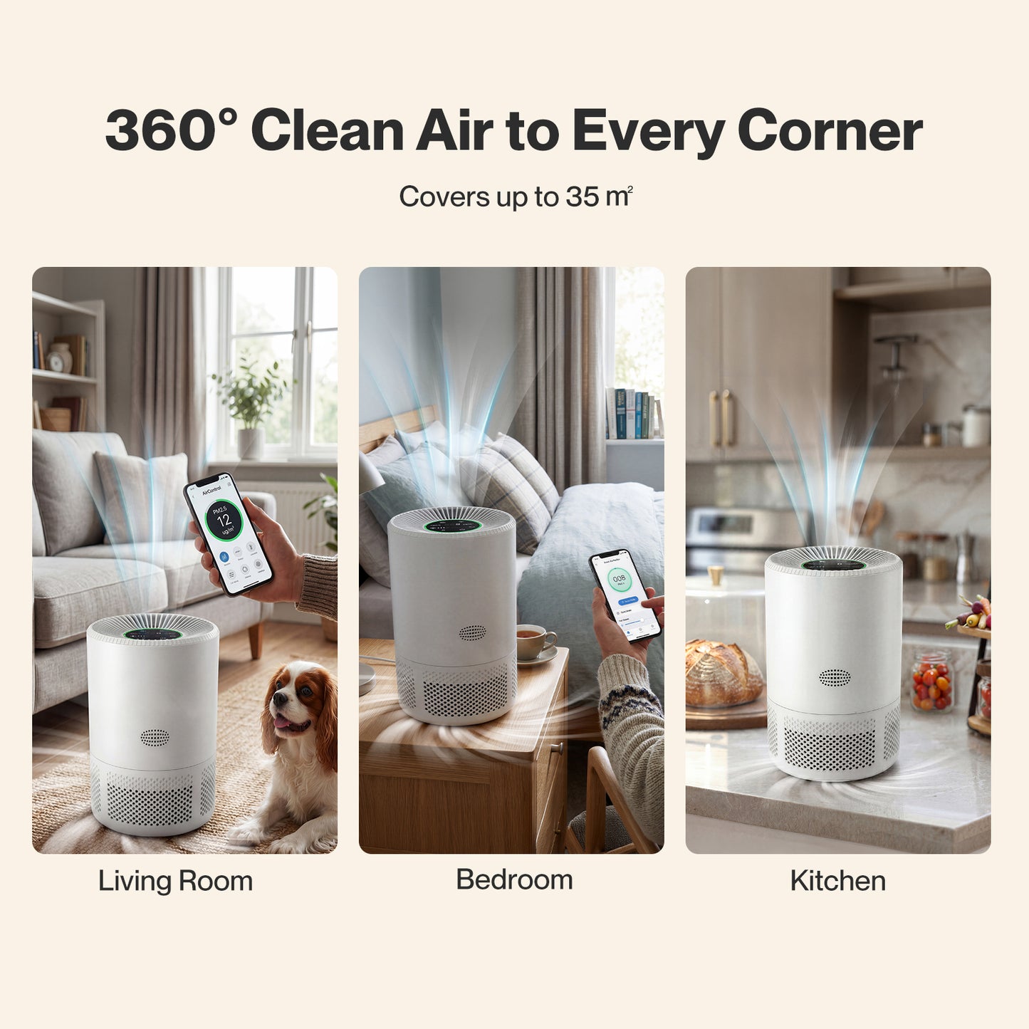 Spector Air Purifier HEPA APP Control Timer Filter Core 3-in-1 High-Efficiency