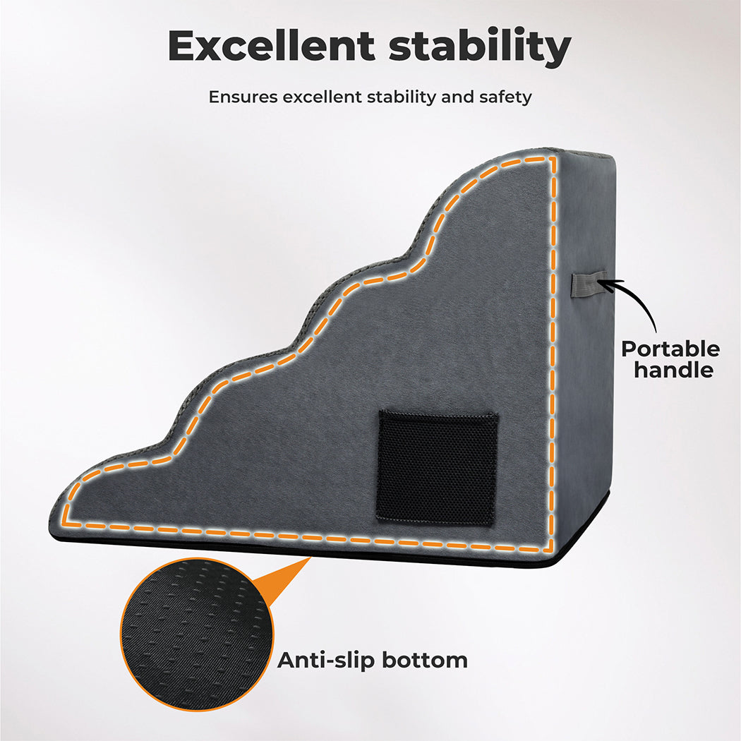 Skylos Dog Ramp Pet Stairs for Bed Sofa Small Senior Injured Dog 4 Step Washable