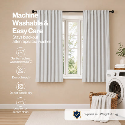 Marlow 100% Blackout Curtains Thermal Linen Look Ready Made 46x54 in Light Grey