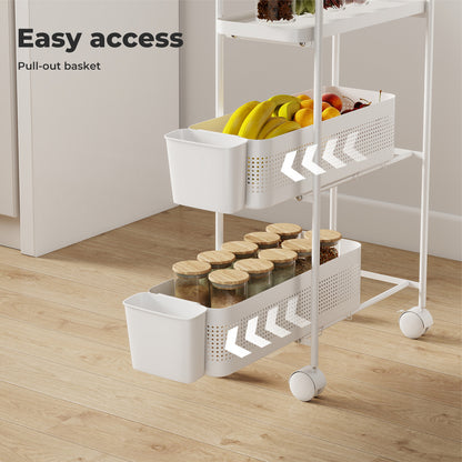 Levede 3 Tier Narrow Trolley Cart on Wheels Pull out and Hanging Storage Basket