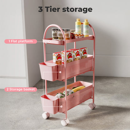 Levede 3 Tier Narrow Kitchen Trolley Cart with Pull-Out Baskets & Storage Bins