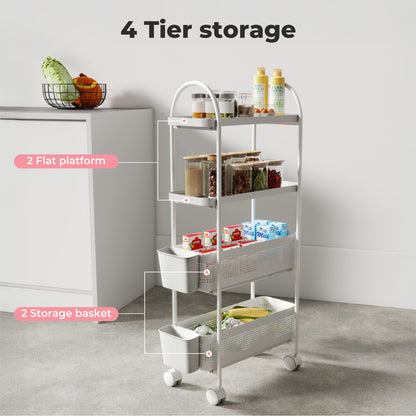 Levede 4 Tier Kitchen Trolley Cart Narrow on Wheels Pull out Bakset Storage Bins