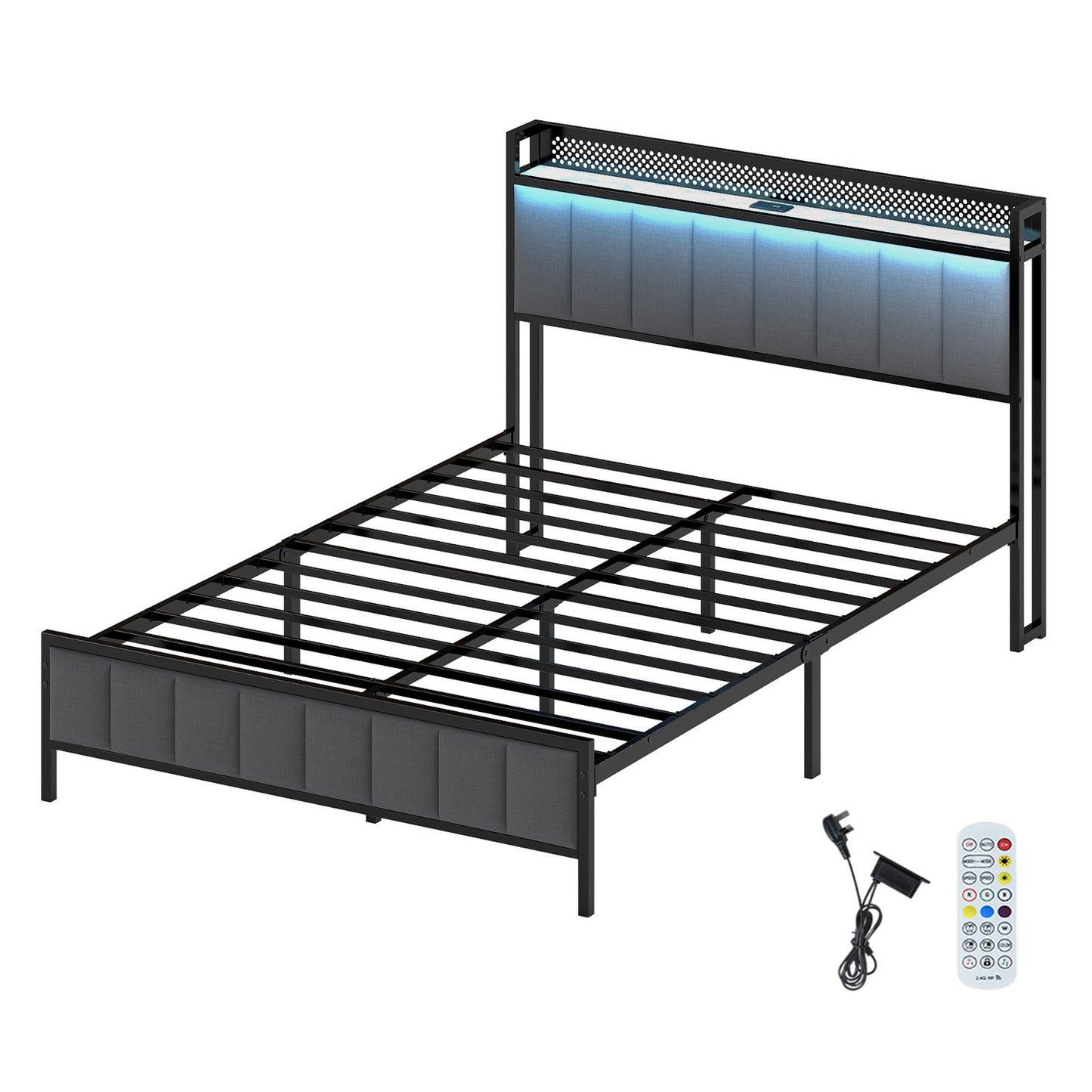 Levede Bed Frame Metal King Size LED Light Upholstered Soft Headboard USB Charge