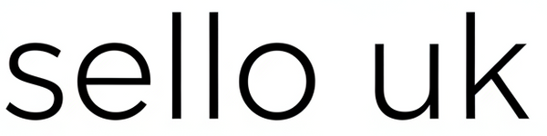 Black Font white background, Narrow and thing font in small letter that said "Sello UK"