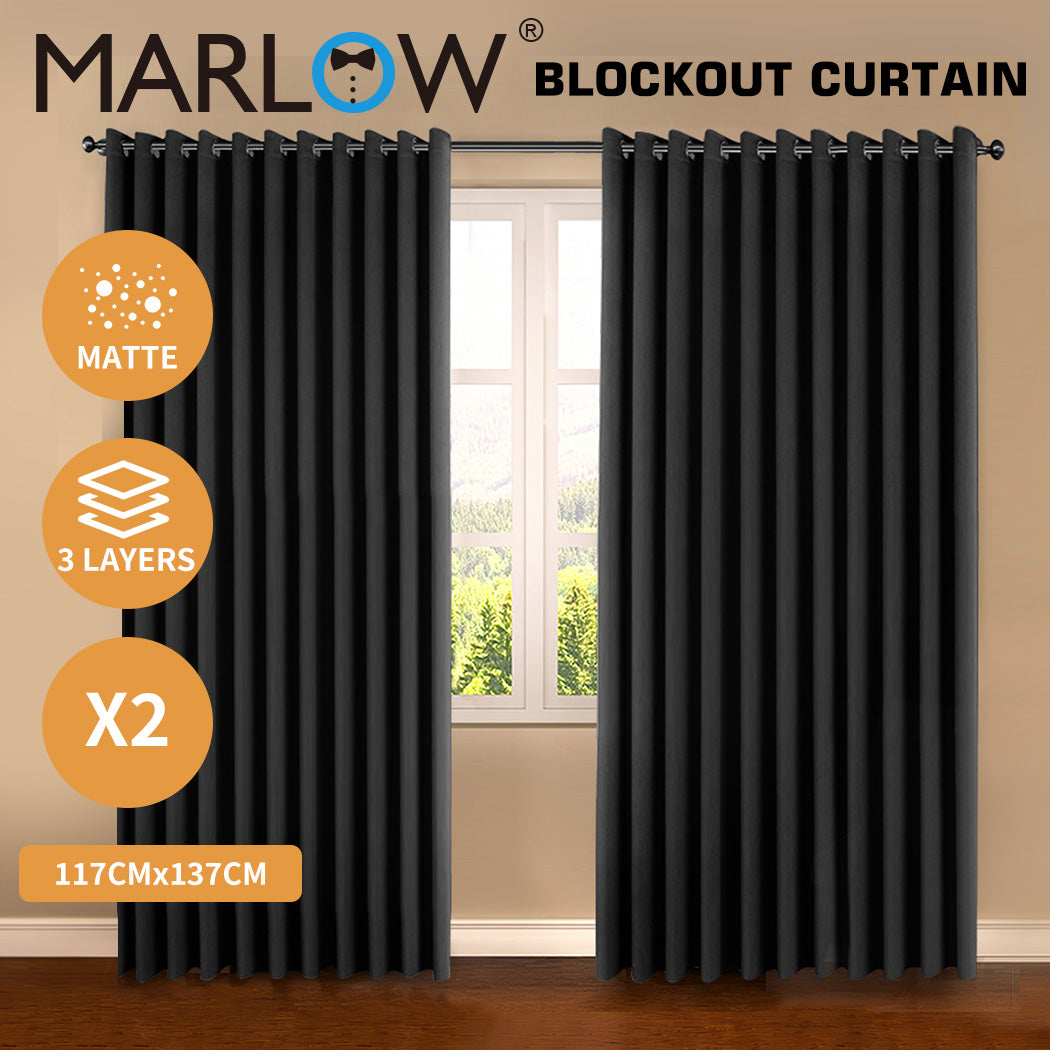 Marlow 2x Eyelet Blockout Curtains Thermal Blockout UV Proof Machine Washable