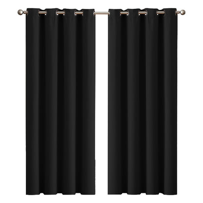 Marlow Blockout Curtains Panel 2x Blockot Eyelet Ring Top Black for Living Room