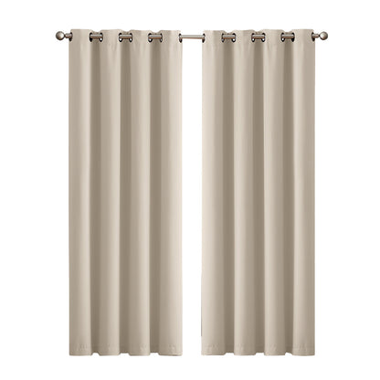Marlow Thermal Blockout Curtains 2x Eyelet Ring 167x183cm Beige Machine Washable