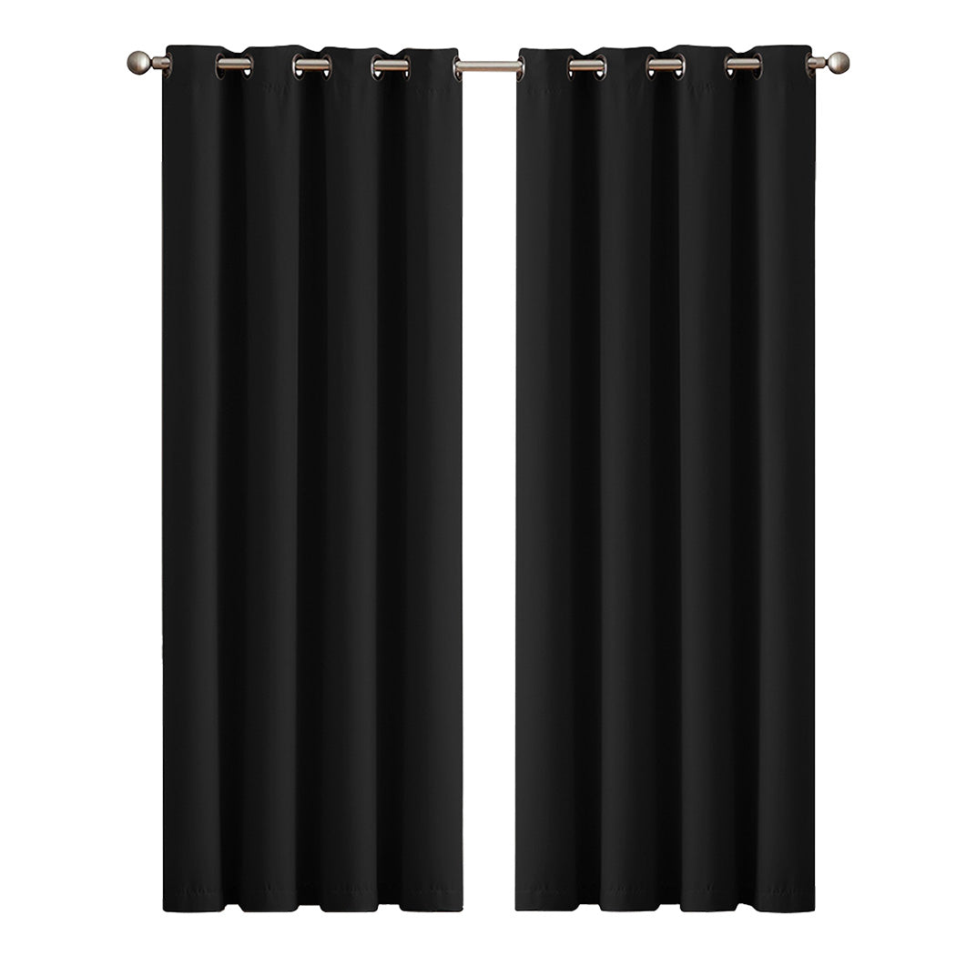 Marlow Thick Blockout Curtains 2x Thermal Eyelet Ring 167x183cm Black Washable