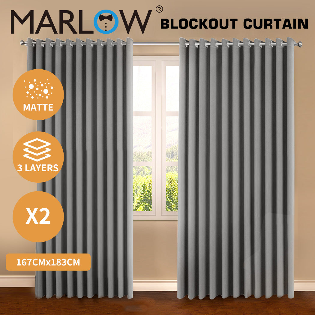 Marlow Thick Thermal Blockout Curtains 2x Eyelet Ring 167x183cm Machine Washable