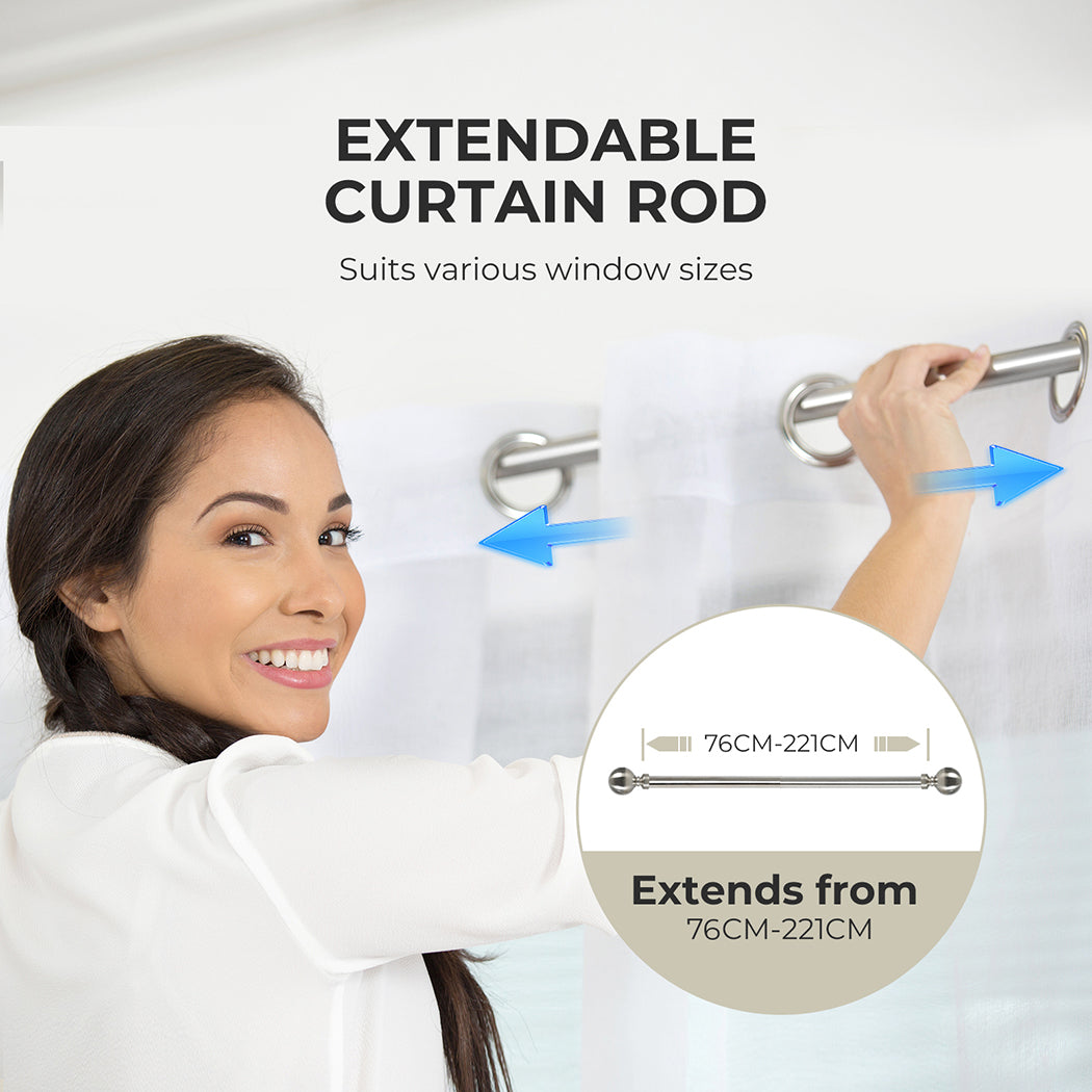 Marlow Steel Curtain Rod Quiet Rail Pole Set Extendable Adjustable Home Hotel