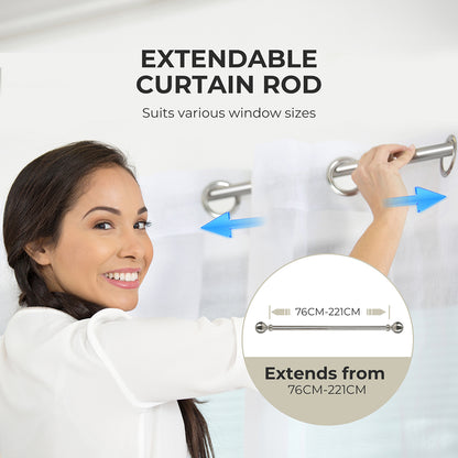 Marlow Steel Curtain Rod Quiet Rail Pole Set Extendable Adjustable Home Hotel