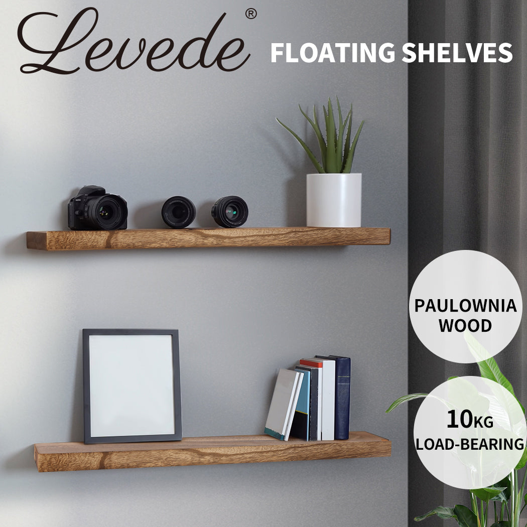 Wall Floating Shelves Wooden Mounted Storage Free Brackets Set 2Pcs 35.5IN 90CM