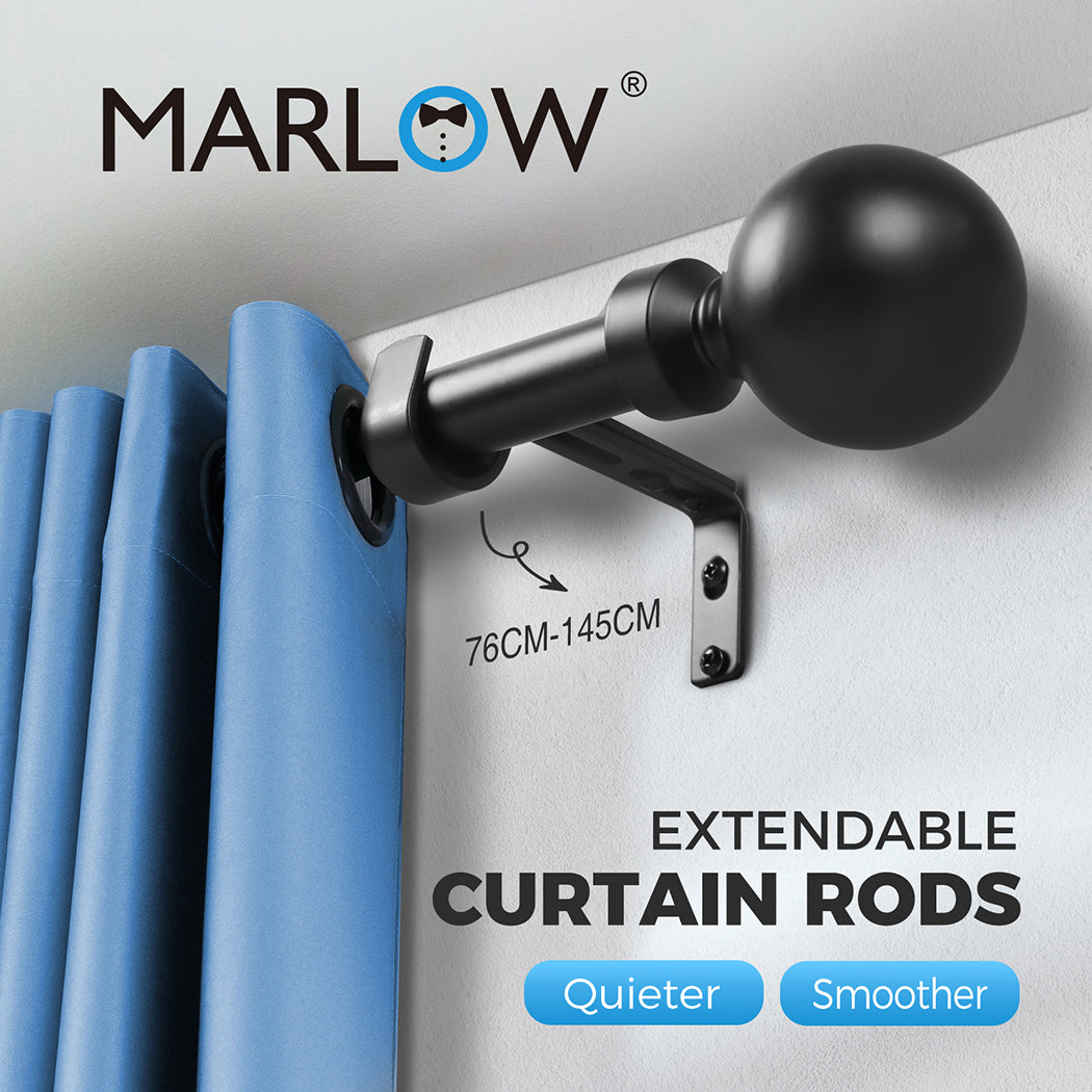 Marlow Steel Curtain Rod Quiet Rail Pole Pommel Set Extendable Adjustable Black