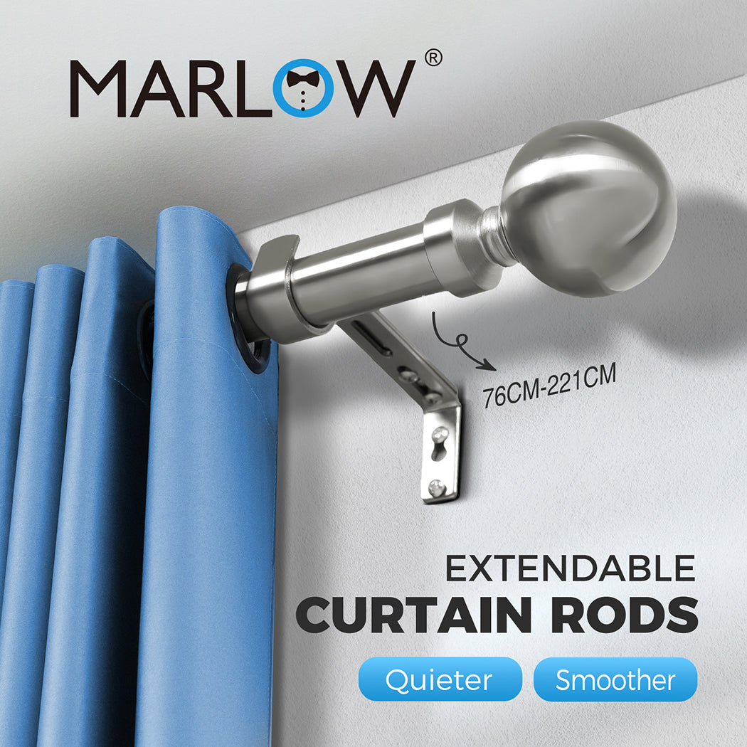 Marlow Steel Curtain Rod Quiet Rail Pole Set Extendable Adjustable Home Hotel
