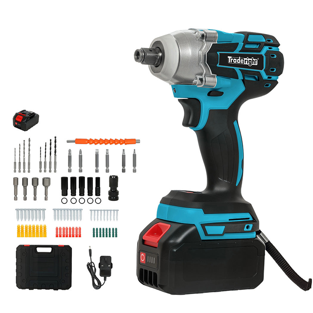 Traderight 21V Brushless Impact Wrench Drill 1/2" Rattle Gun 4.0Ah Battery Kit