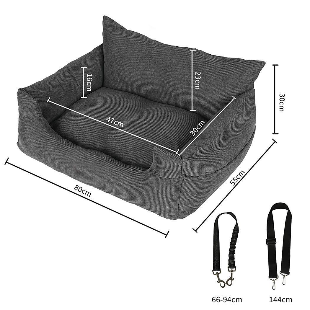 Skylos Pet Car Booster Seat Dog Protector Portable Travel Bed Removable Grey L