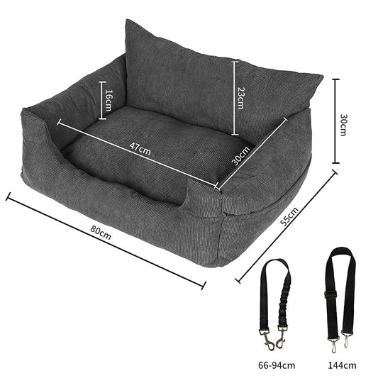 Skylos Pet Car Booster Seat Dog Protector Portable Travel Bed Removable Grey L