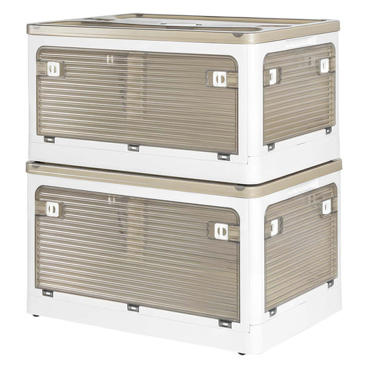 Levede 2X Folding Storage Container Large with Lid Stackable on Wheel Plastic