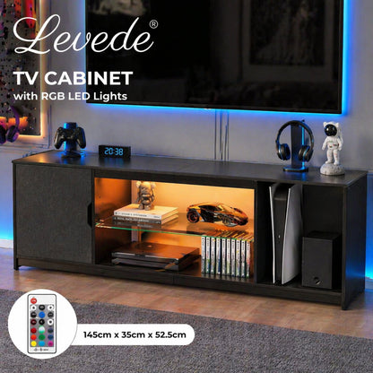 Levede TV Cabinet  with LED Lights Entertainment Unit Cupboard Storage 145cm MFC